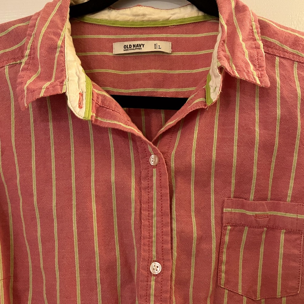 Large Long Sleeve Striped Old Navy Button Down Shirt